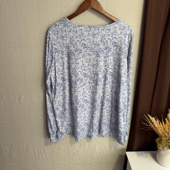 Addison Meadow Top Size XL Blue White Abstract Print Long Sleeve Soft Stretch - Picture 7 of 11
